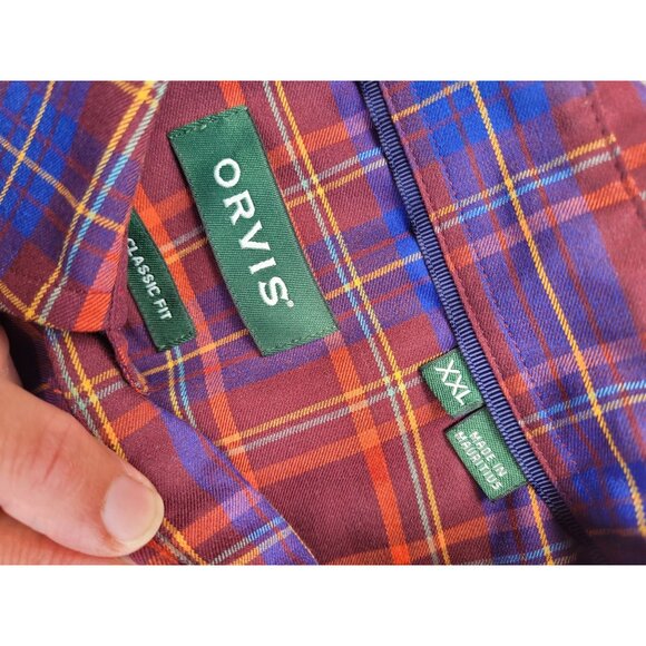 Orvis Mens Classic Fit Plaid Shirt 2XL Pol Wool Blend Rust blue classic business - Picture 7 of 7
